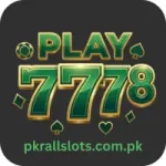 Green and gold “Play7778 Game” gaming logo with stylized numbers, casino-themed icons like spade, heart, and gear symbols on a dark background.