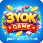 Colorful 3YOK Game logo featuring bold golden “3YOK” text above a red ribbon labeled “GAME,” set on a blue gradient background with floating coins, dice, stars, and a heart, giving a vibrant and playful gaming theme.